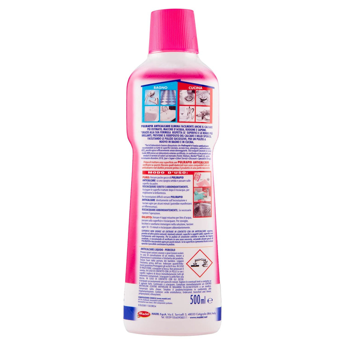 Pulirapid Anticalcare, su inox e ceramica, con aceto naturale, 500 ml, 1 pezzo - [confezione da 16]