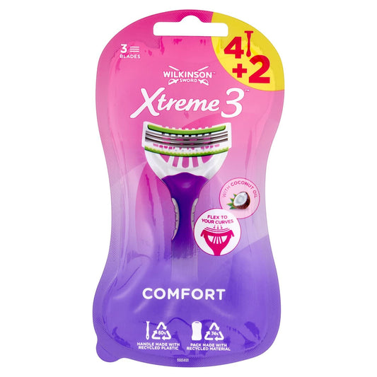 Wilkinson Sword - Xtreme 3 Beauty 4+2 - Rasoio usa & getta da donna - Confezione con 4 rasoi + 2 gratis