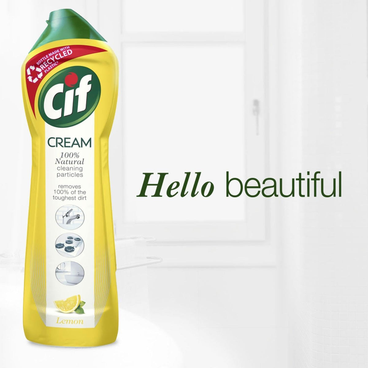 Cif Lemon Cream Cleaner, detergente multiuso per superfici con particelle detergenti naturali al 100%, rimuove il 100% dello sporco più duro, 500 ml, confezione da 8