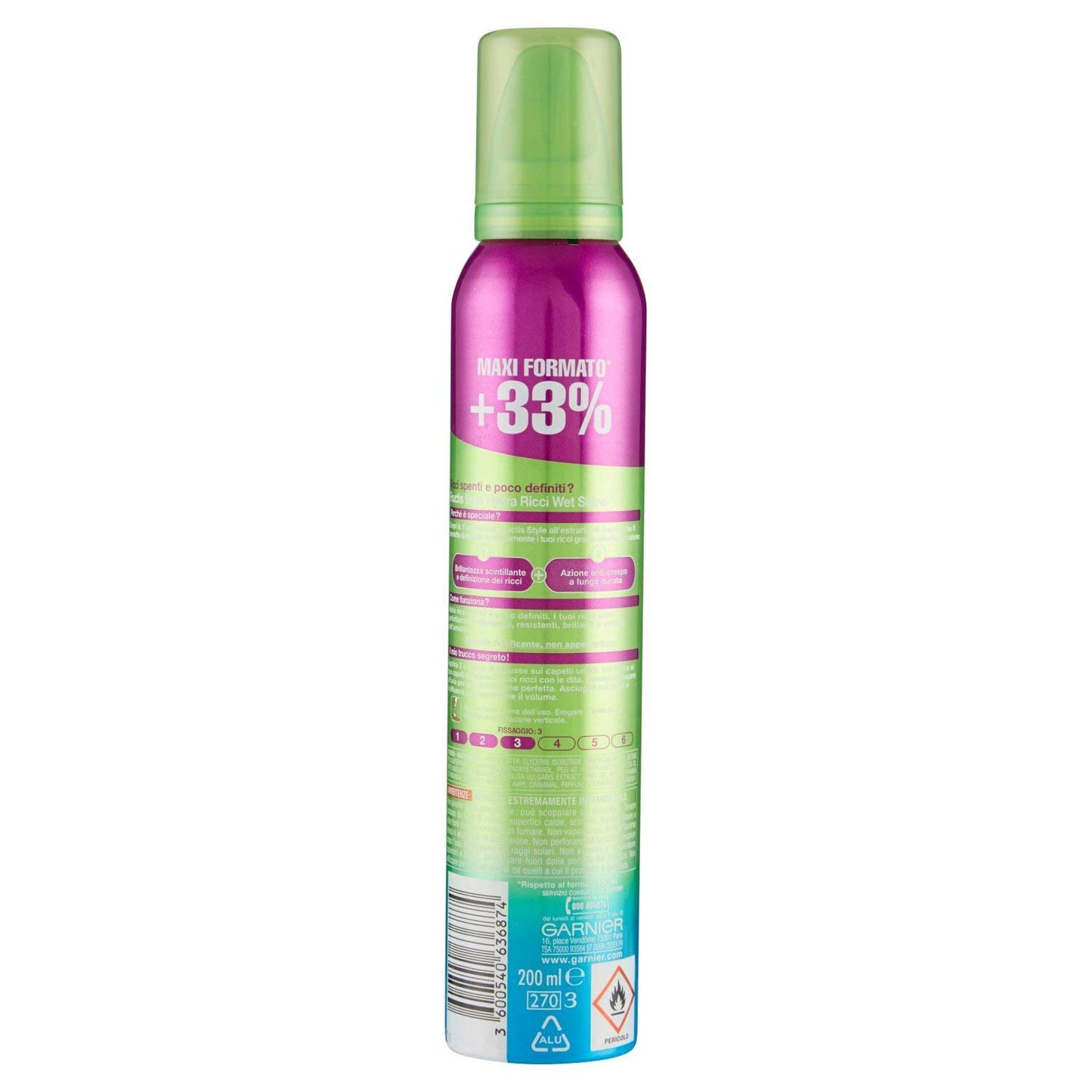 Garnier Fructis Hydra Ricci Wet Shine Mousse Ravviva Ricci Effetto Bagnato, 200 ml
