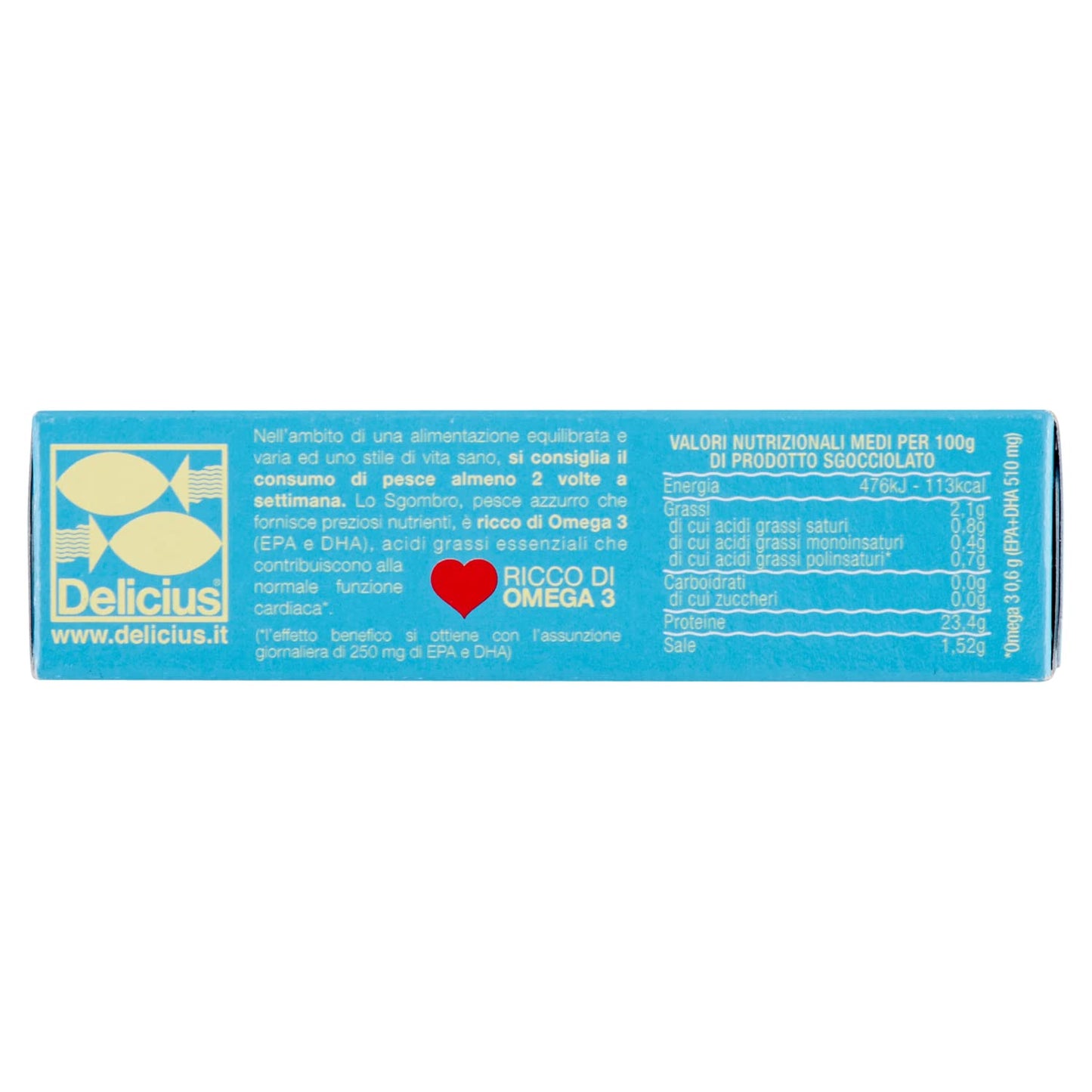 Delicius Scatola di Filetti di Sgombro al Naturale, 125g (10 pezzi)