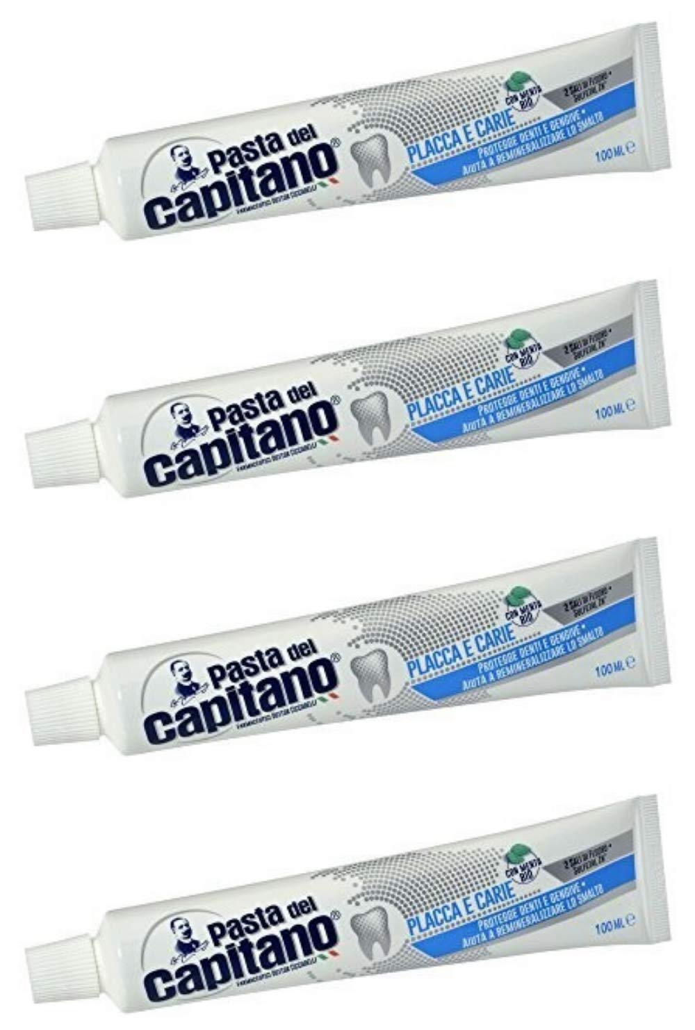 Pasta del Capitano placca e cavità Dentifricio 100ml 4oz Confezione da 4
