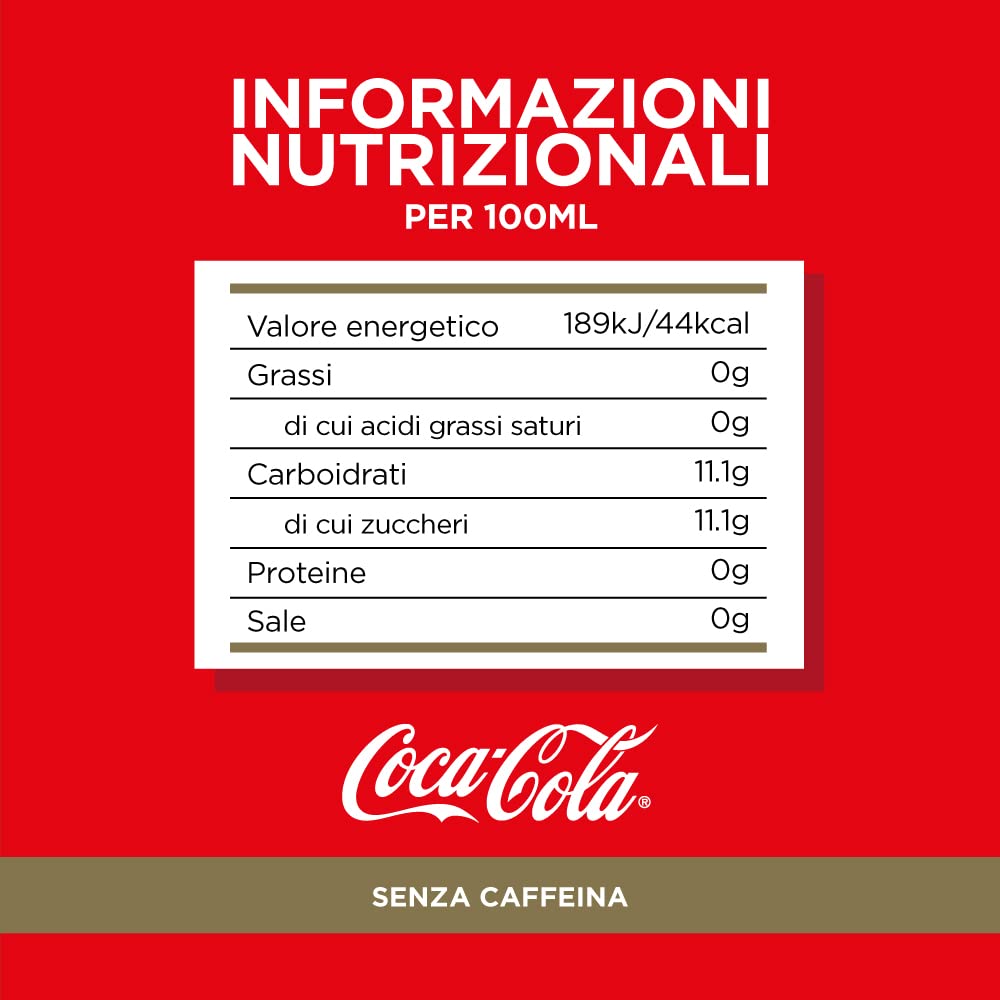 Coca-Cola Senza Caffeina, Tutto il Gusto della Formula Coca-Cola Senza Caffeina, Lattina 100% riciclabile - 6 Lattine da 330 ml