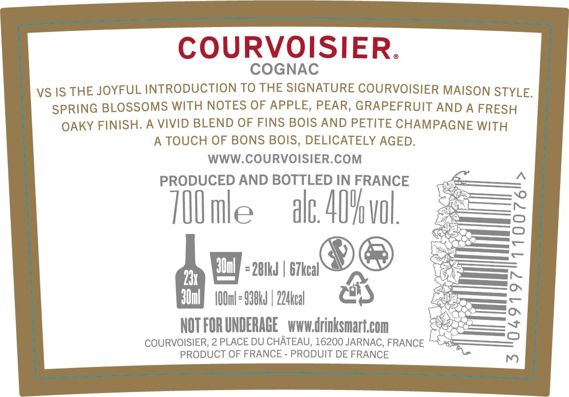 Courvoisier VS - Cognac, Invecchiato dai 2 ai 7 anni, 70cl, 40%