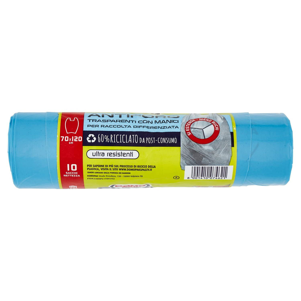 Domopak Spazzy Sacchi Nettezza Antiforo Con Manici - Raccolta Differenziata - Condominiale 110 Lt - Azzurro Trasparente - 330 g