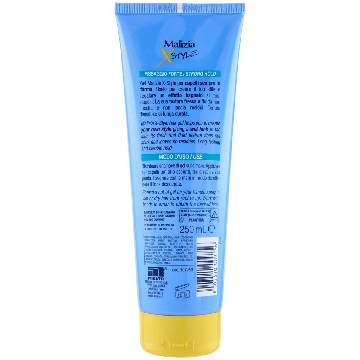 12 x MALIZIA X-STYLE Gel Capelli Effetto Bagnato 250 ML