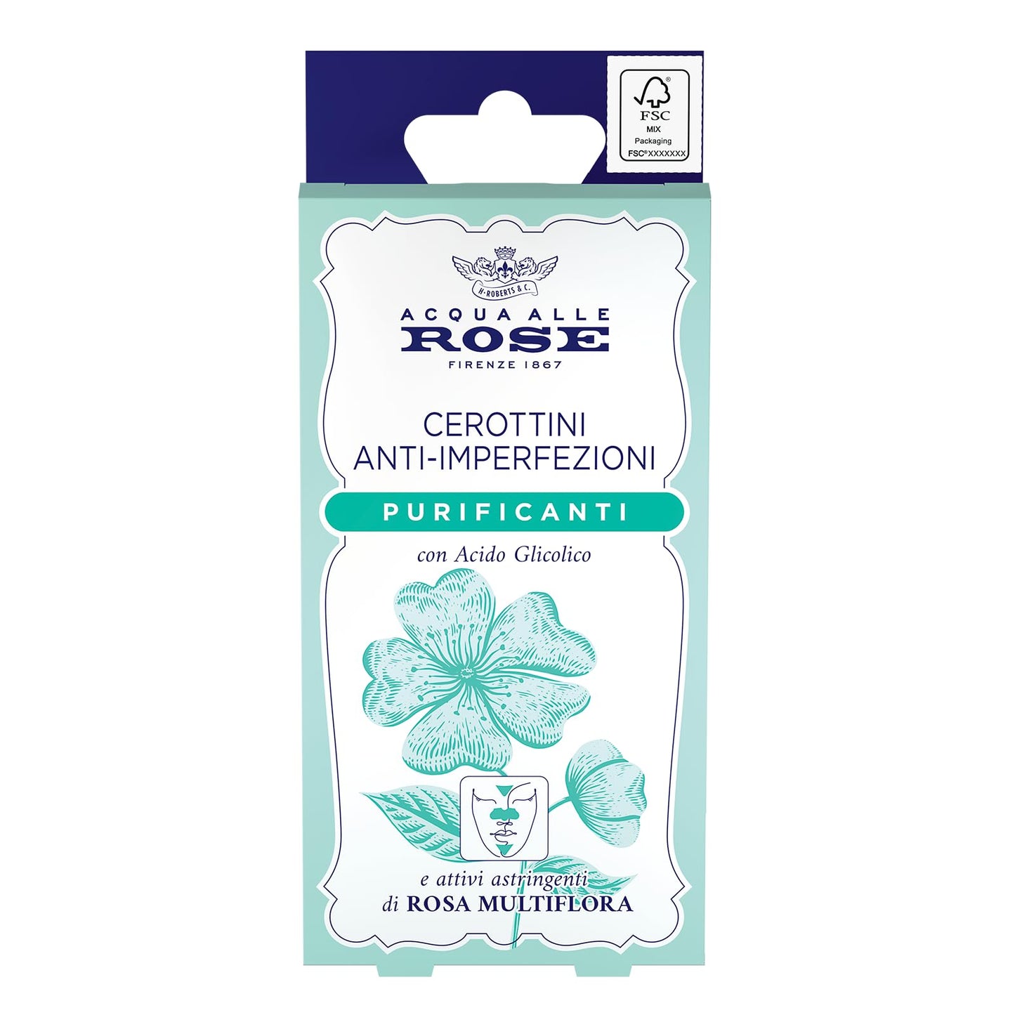 Acqua alle Rose, Cerottini Anti-Imperfezioni Purificanti con Attivi Astringenti di Rosa Multiflora e Acido Glicolico, Anti Punti Neri, Opacizzano e Purificano, Zona T - 4pz Naso, 4pz Fronte e Mento