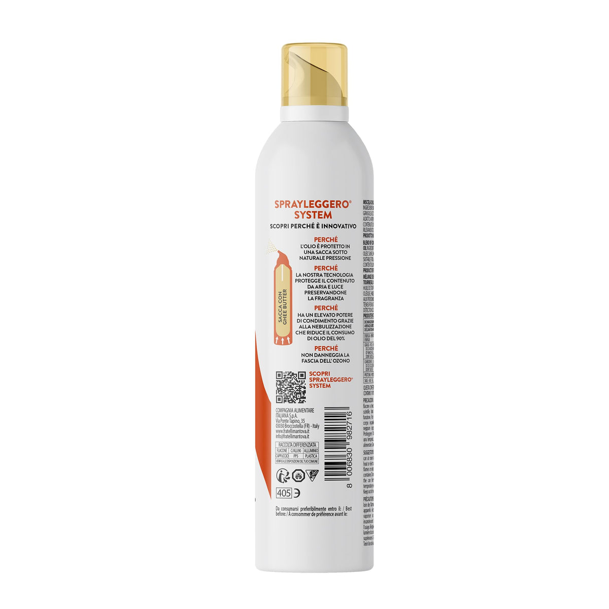 Ghee Butter Spray 200 ml - 100% Naturale,100% Leggero, 100% Facile - Con lo spray risparmi fino al 90% di prodotto- Fratelli Mantova since 1905