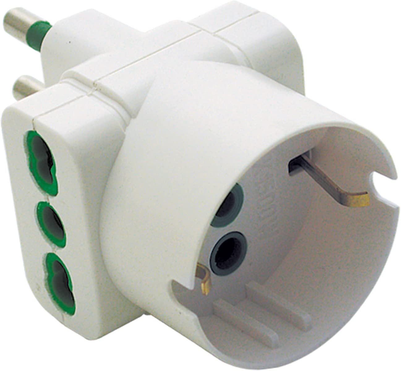 FANTON 82190 Adattatore triplo spina italiana 2P+T 16A 2 prese bipasso italiane 2P+T 16A 1 presa italo/tedesca 2P+T 16A - Bianco