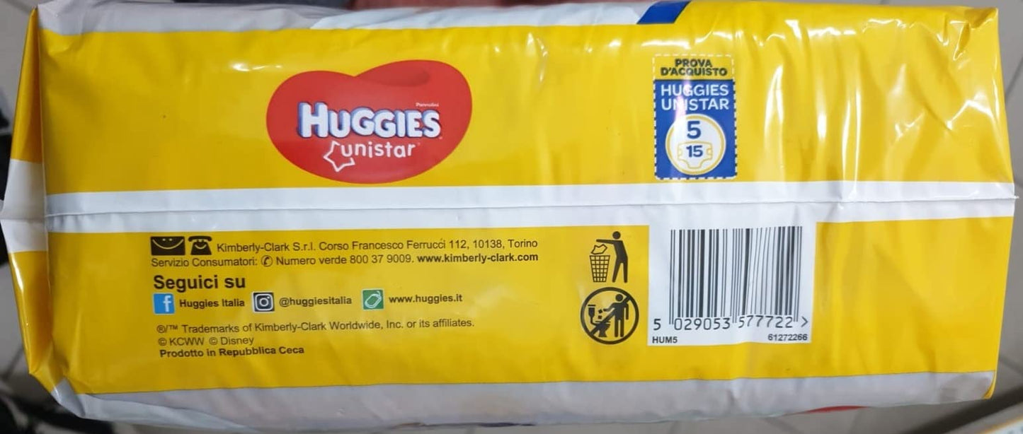 Huggies Unistar Pannolini, Taglia 5 (11-25 kg), 1 Pacco da 15 Pezzi