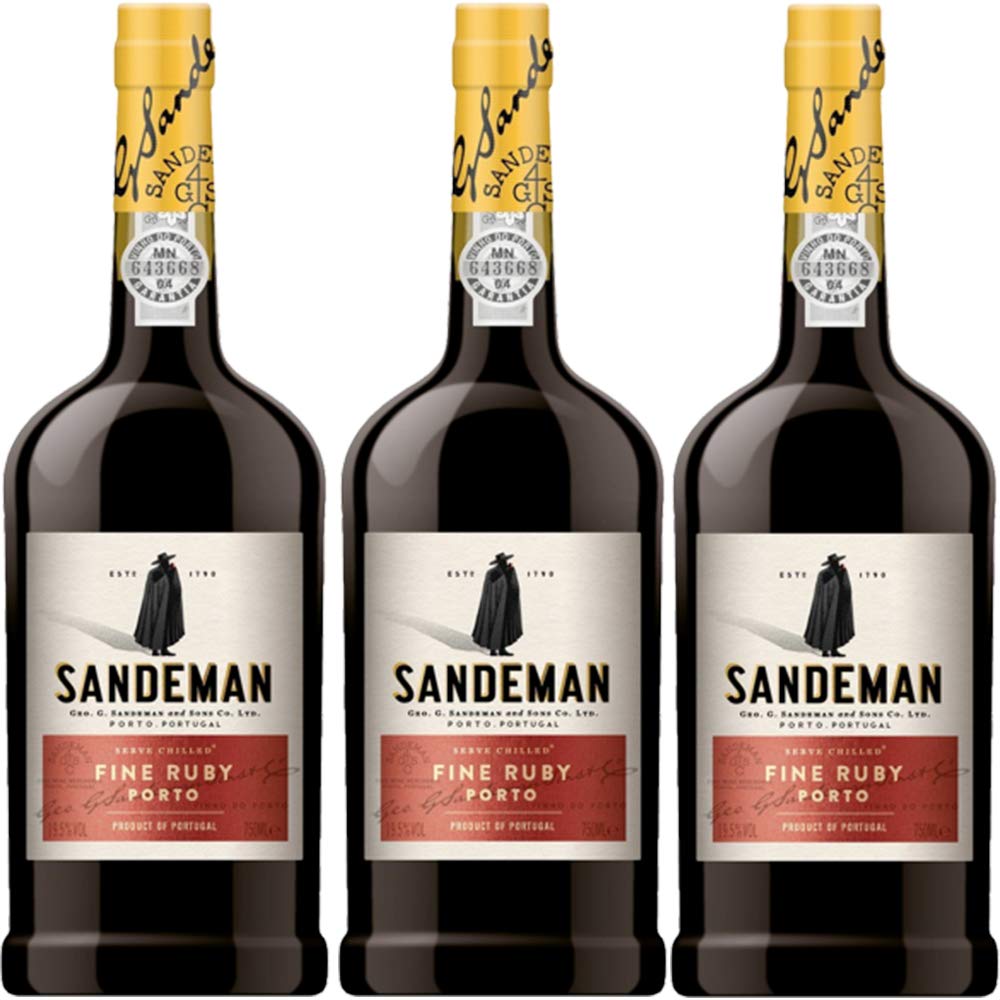 Porto Sandeman Fine Ruby | 3 Bottiglie 75cl | Vino Rosso Liquoroso Tipico del Portogallo | Idea Regalo