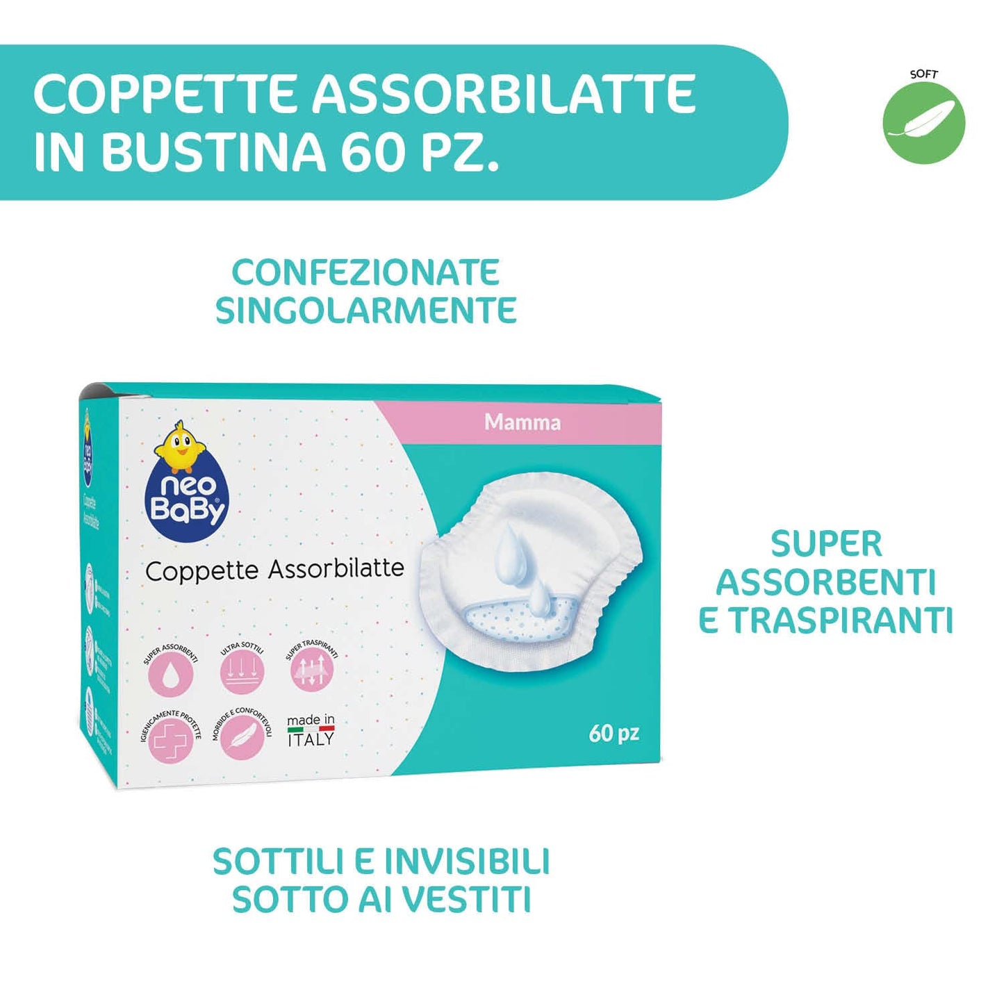 NEOBABY Coppette Assorbilatte in Bustina 60 Pezzi, Marrone