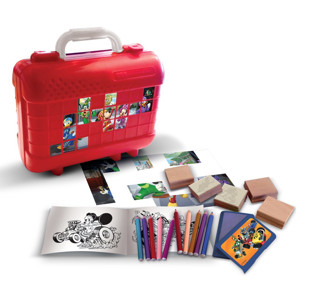 Multiprint Valigetta Travel Set Disney Mickey, Made in Italy, Album da Colorare, con Puzzle e Matite, Set Timbrini Bimbi, Legno e Gomma Naturale, Inchiostro Lavabile Atossico, Idea Regalo, art.42945