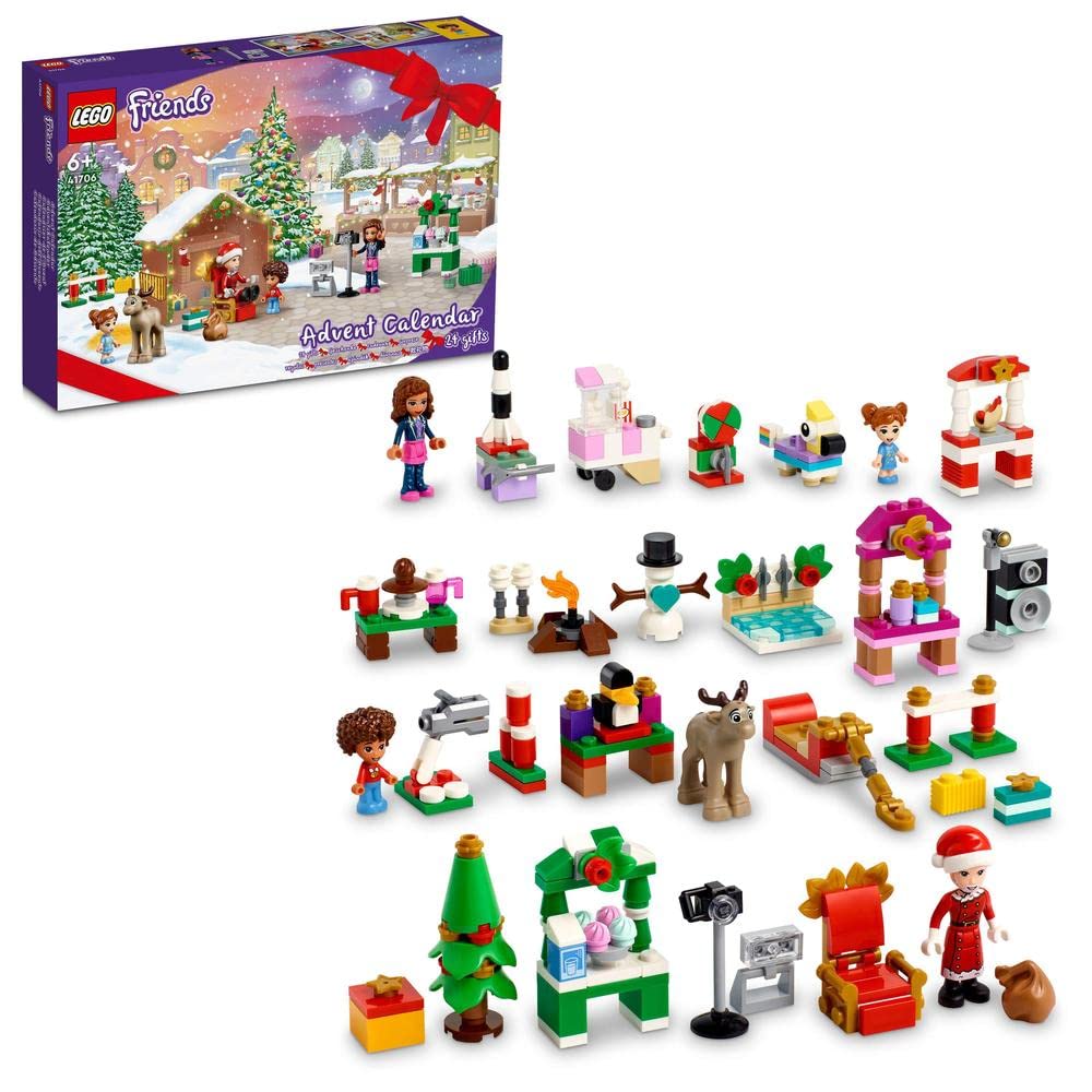LEGO 41706 Friends Calendario dell'Avvento, Set 2022, 24 Giochi Creativi Natalizi con Babbo Natale, Pupazzo di Neve e Renne, Regalo Festivo per Bambini