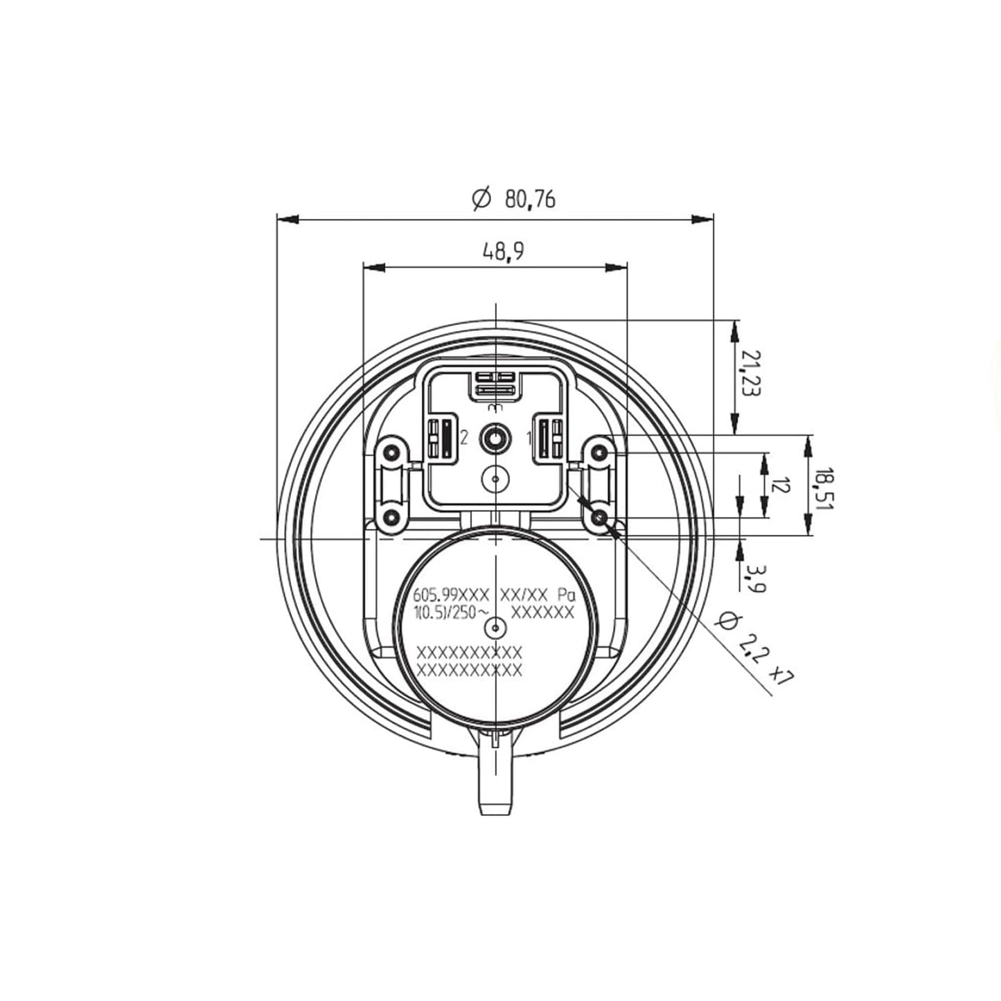 CG94 - Pressostato Differenziale Serie 605 HUBA CONTROL | 20/10 Pascal | per Aria e Fumi | Policarbonato | SPDT | Verticale | Compatibile con Stufe e Caldaie