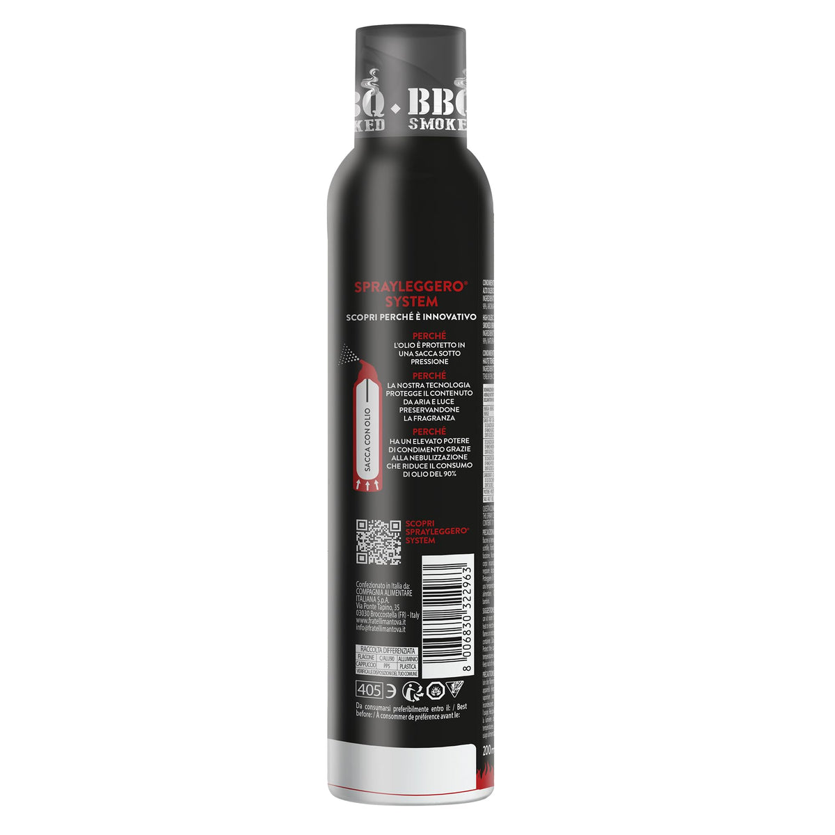 Smoked BBQ Spray Fratelli Mantova, Olio di girasole alto oleico al gusto BBQ affumicato, Olio Spray per Barbecue, Spray da Cucina, Adatto ai vegani, Zero sprechi e dosi precise