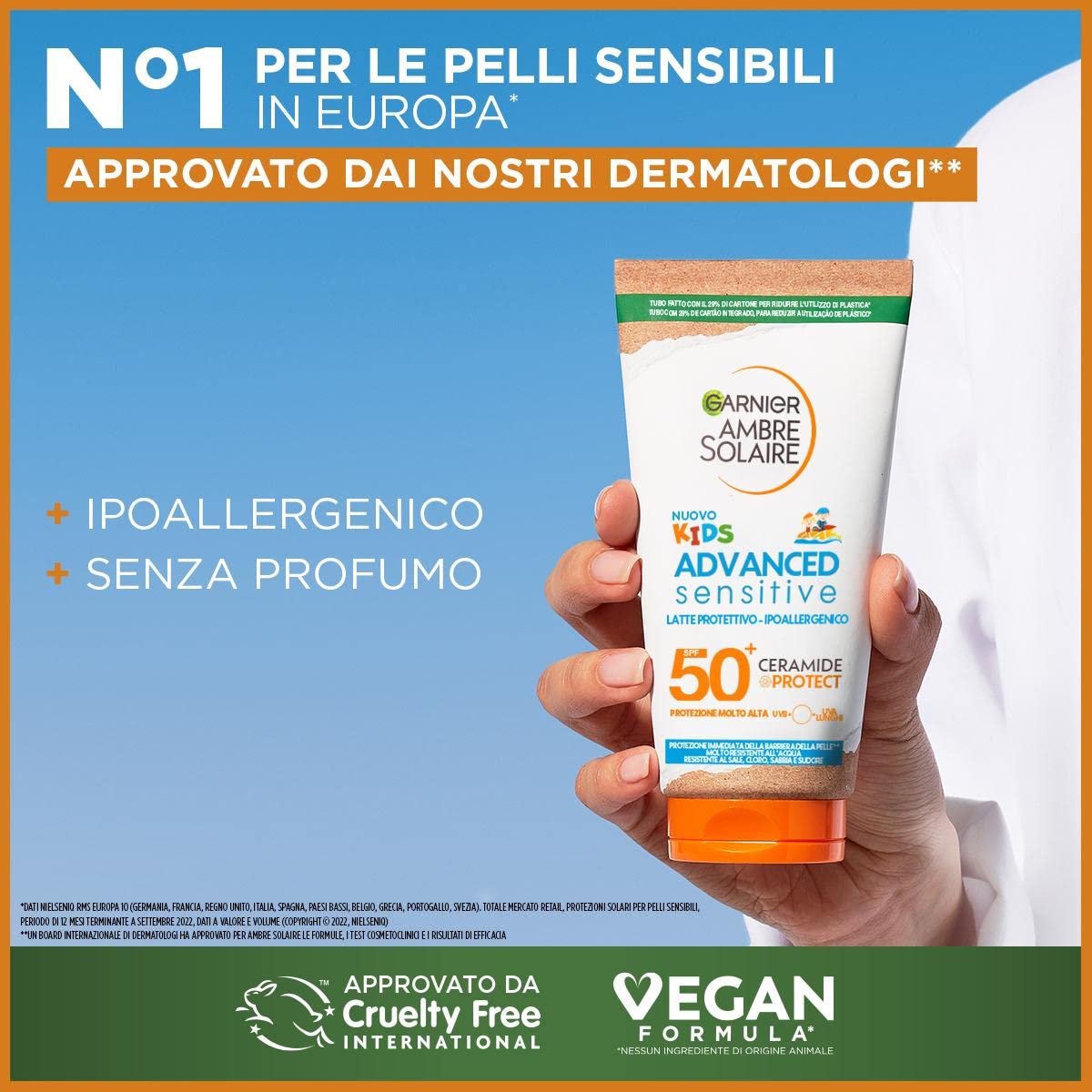 Garnier Ambre Solaire Advanced Sensitive Kids Ceramide Protect Latte Protettivo SPF50+, 175 ml