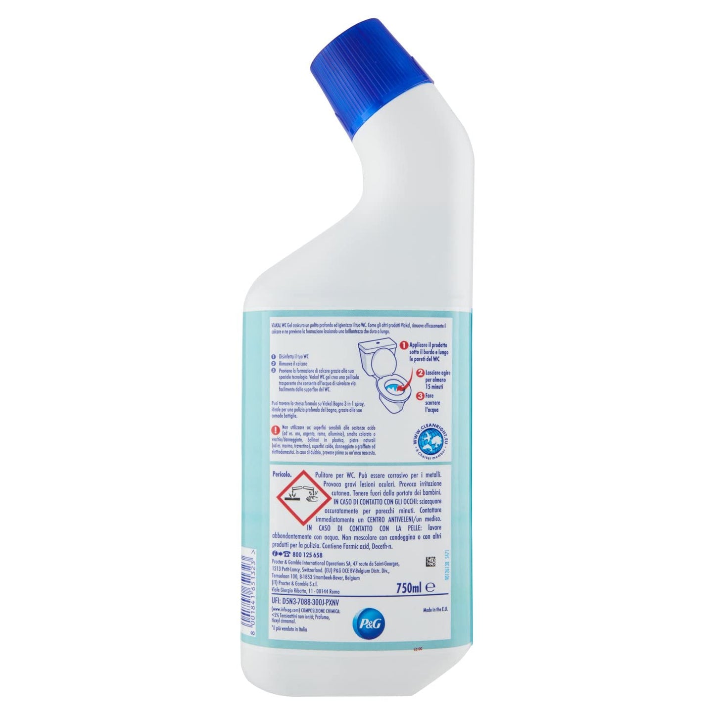 Viakal Detersivo WC GEL, 750ml, Fresco Profumo di Ambipur, Rimuove il Calcare, i Residui di Sapone e i Batteri per un'Igiene Profonda