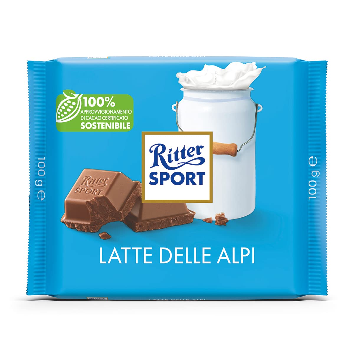 RITTER SPORT Latte delle Alpi, Tavoletta di Cioccolato Al Latte di Altissimo Livello, Sapore Di Caramello e Miele