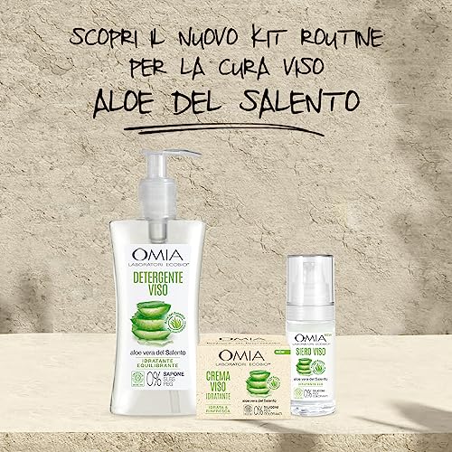 Omia - Gel Detergente Viso Eco Bio Aloe Vera del Salento, Struccante Idratante ed Equilibrante per Pelli Normali e Miste, Dermatologicamente Testato, Formula Vegana - Flacone da 200 ml