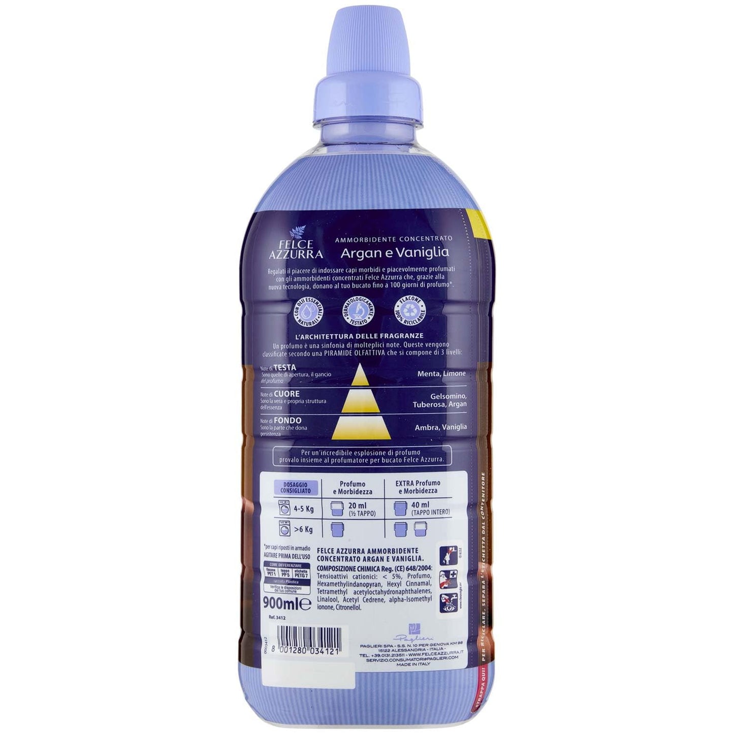 Felce Azzurra Ammorbidente Concentrato Argan 45 Lavaggi 900ml, 900ml