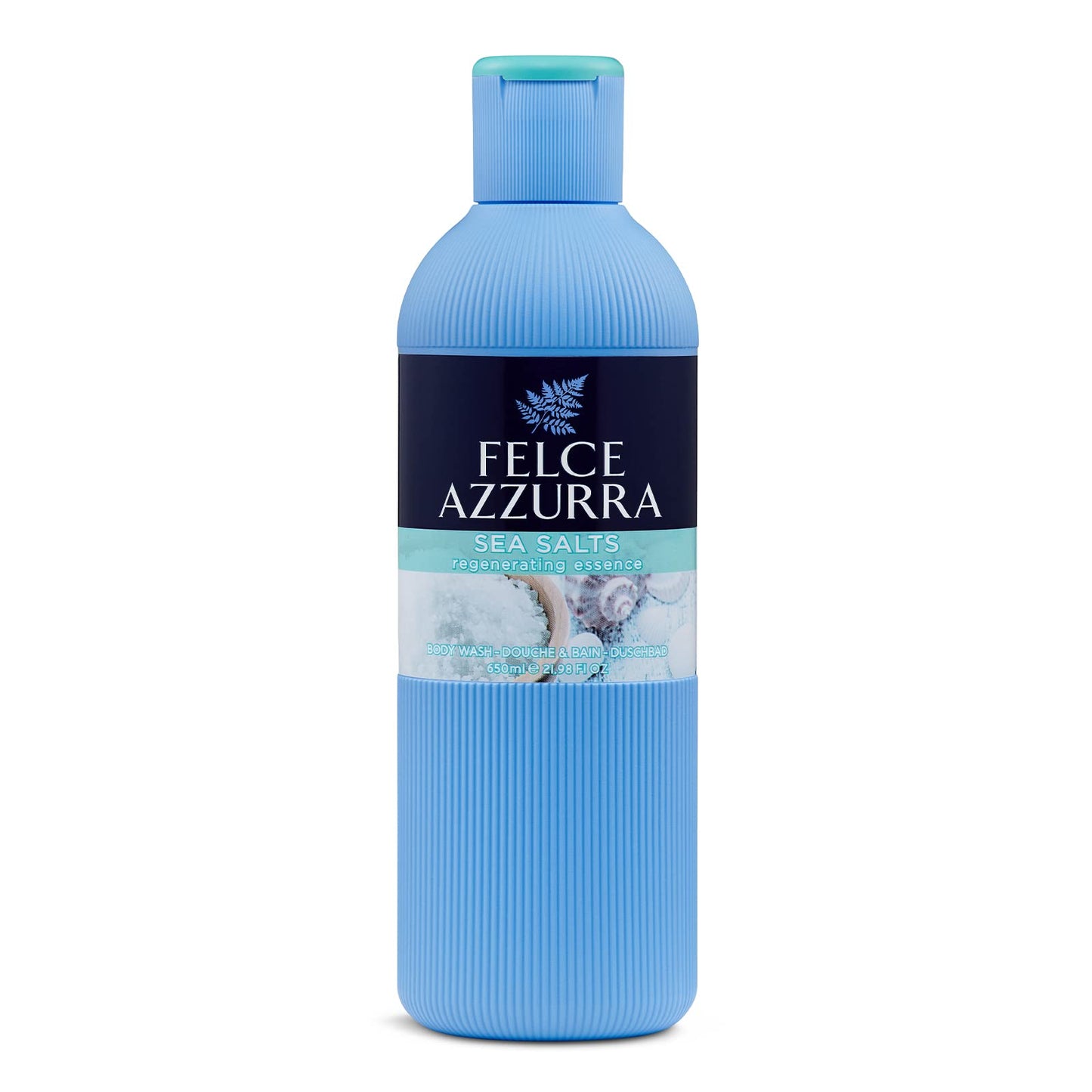 Felce Azzurra - Bagnoschiuma Profumato Sali Marini, Bagno Schiuma Detergente Delicato Idratante per Pelle Morbida, Note Fresche di Te Bianco e Patchouli, Bagnodoccia Dermatologicamente Testato, 650 ml