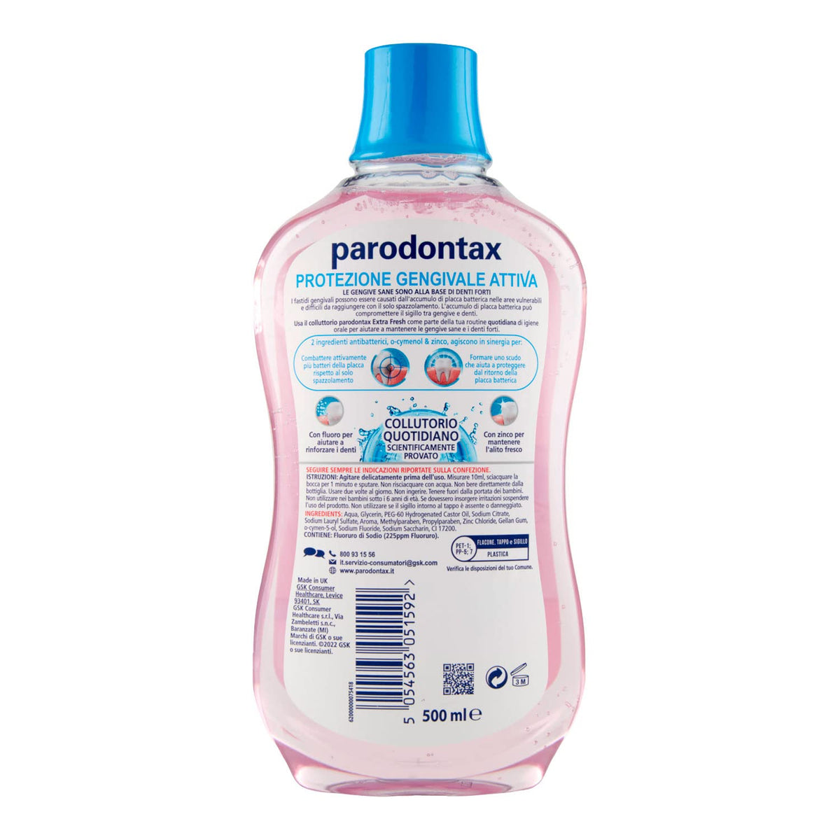 Parodontax Collutorio Liquido Protezione Gengivale Attiva, per Gengive Sane e Denti Forti, Uso Quotidiano, 500ml, Senza alcol