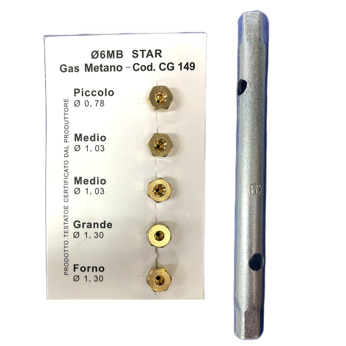 CG94 - Kit 5 Ugelli Gas Metano 6MB + Chiave a Tubo 6x7 | Compatibili con Ari!ston, Ind!esit, Reèx | Per Cucine e Piani Cottura