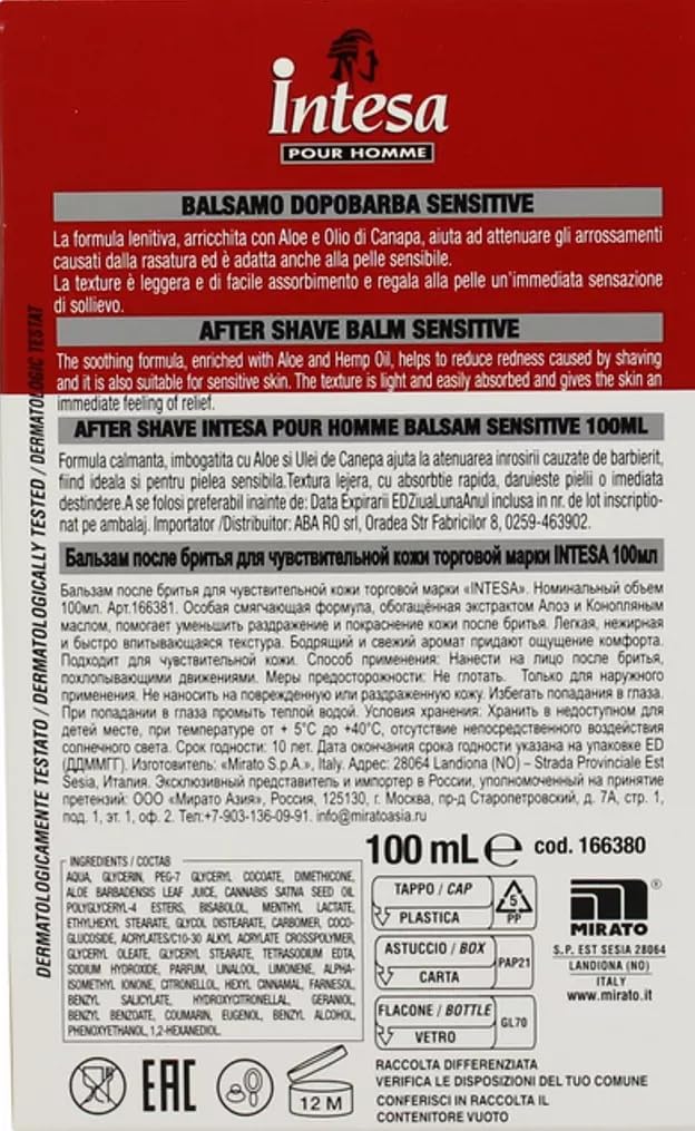 INTESA BALSAMO DOPOBARBA SENSITIVE LENITIVO ANTI-ARROSSAMENTO 100 ML