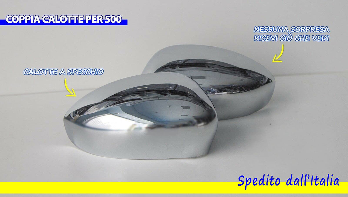 Generico Calotte Cromate per Retrovisori Specifiche (Non Originali) COMPATIBILI con 500 Prodotte dal 2007> per Specchietti Laterali Destro - Sinistro Kit Tuning - 89820-89830