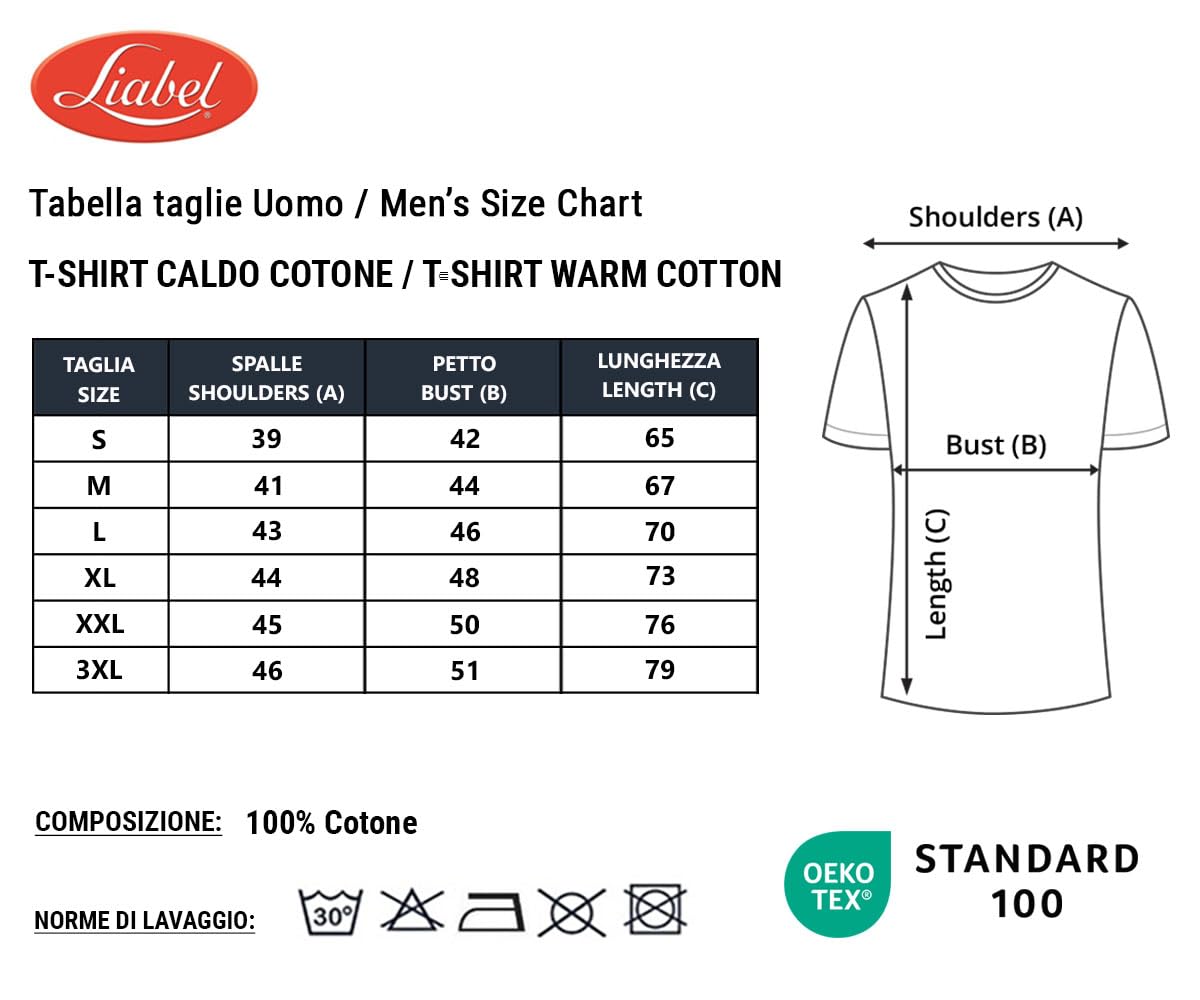 Liabel T-Shirt da Uomo Girocollo/Scollo V Caldo Cotone Athena Art. 2828 Pacco da 3