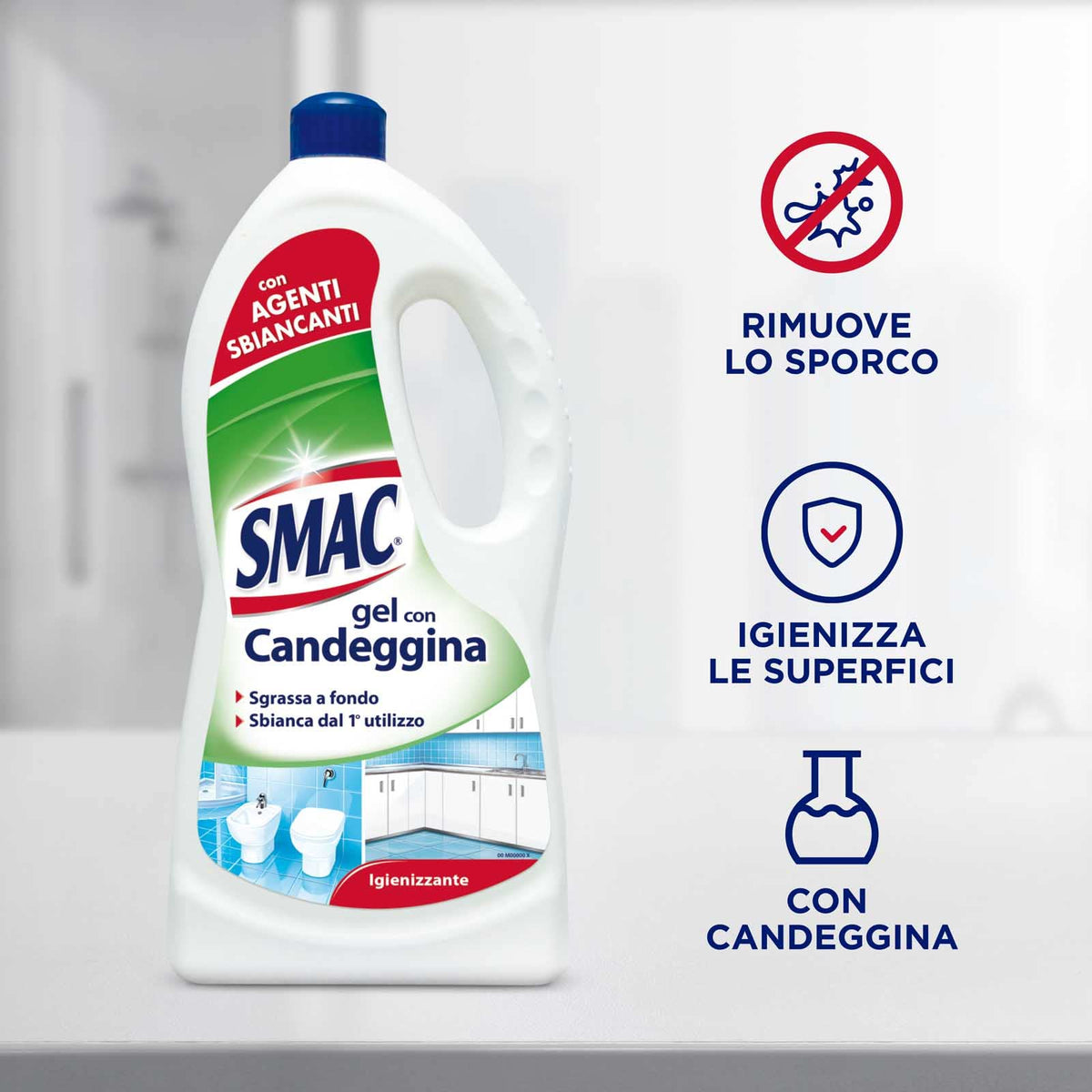 Smac - Detergente Gel Multisuperficie con Candeggina, Azione Igienizzante e Sgrassante, con Agenti Sbiancanti, 850 ml x 6 Pezzi