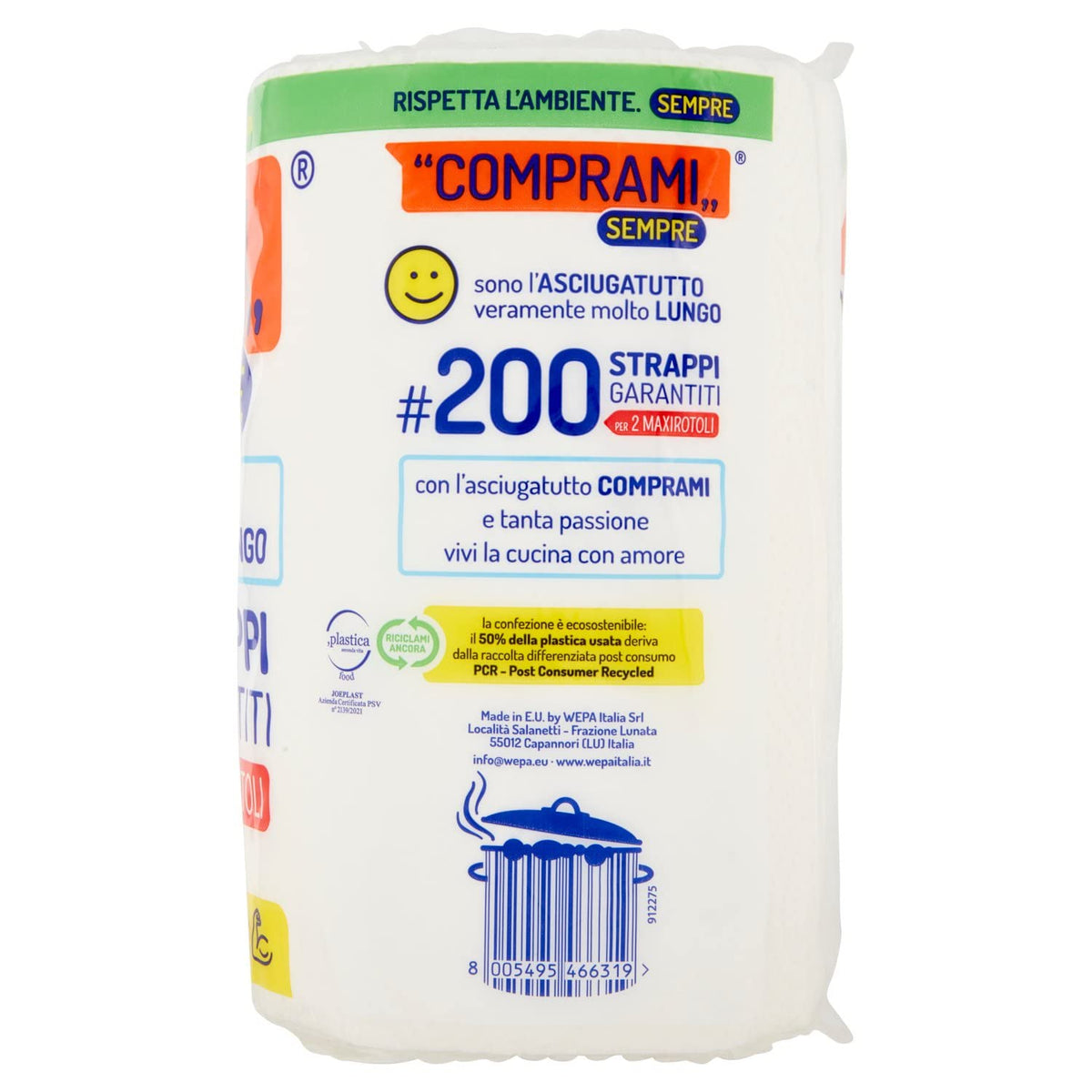 Comprami Asciugatutto, 200 Strappi, 3 Veli - 2 Rotoli