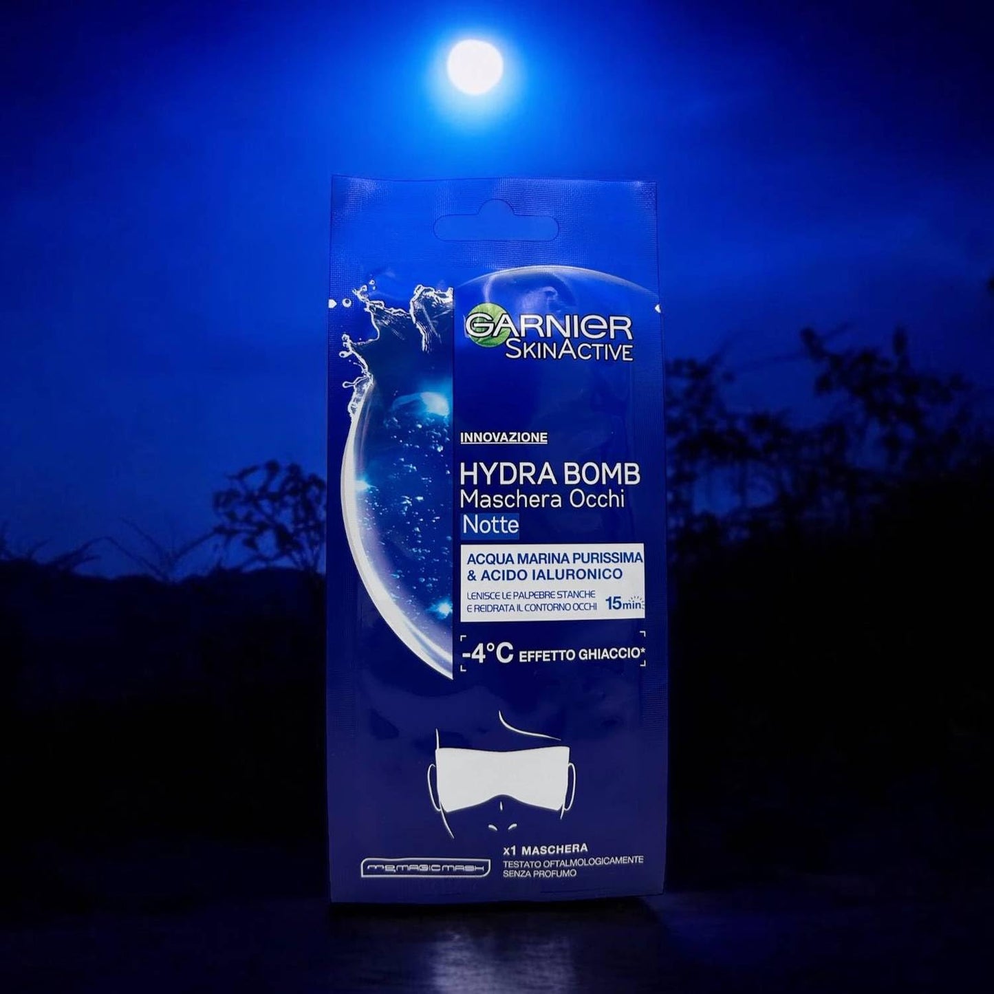 Garnier Skin Active Hydra Bomb Maschera Occhi In Tessuto Notte -4°C Effetto Ghiaccio Con Acqua Marina Purissima E Acido Ialuronico Senza Profumo 6 Gr (Maschera Occhi 1 Unità)