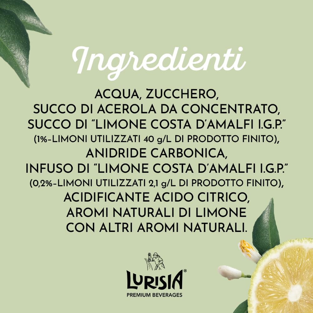 Lurisia La Nostra Gazzosa – 4 Bottiglie in Vetro 100% Riciclabile da 275ml, Bevanda Analcolica Prodotta con il Succo e l’infuso del "Limone Costa d'Amalfi I.G.P.", Gusto Dissetante
