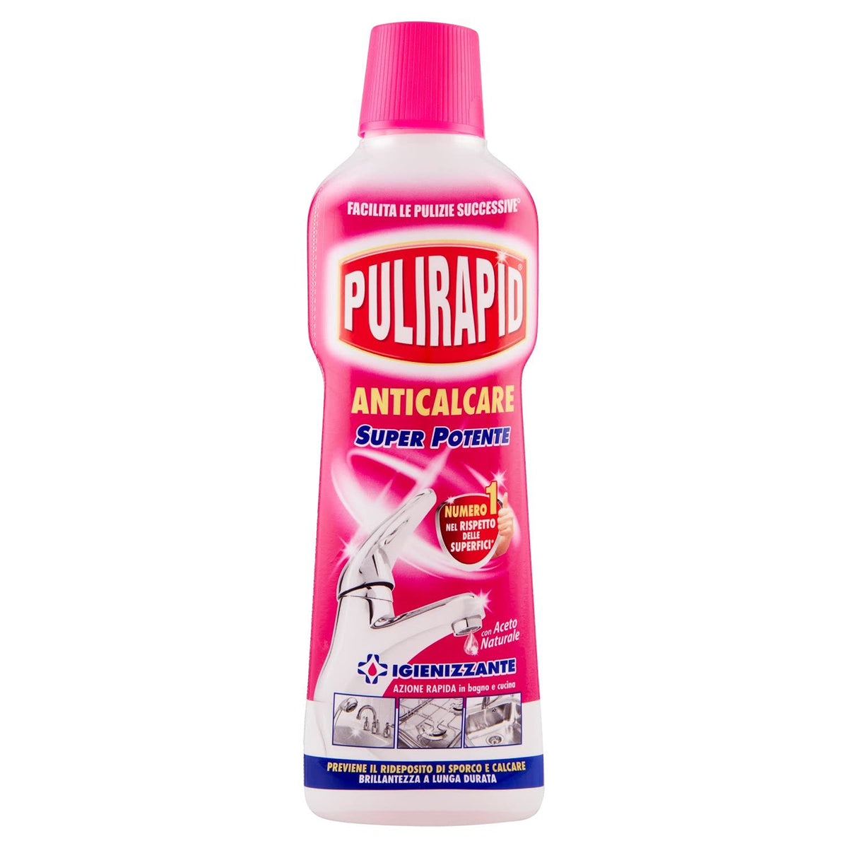 Pulirapid Anticalcare, su inox e ceramica, con aceto naturale, 500 ml, 1 pezzo - [confezione da 16]