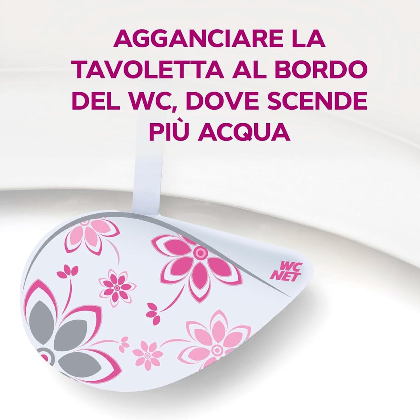 Wc Net - Tavoletta Style Active, Detergente Igienizzante Solido per WC, Fragranza Pink Harmony, 4 Pezzi