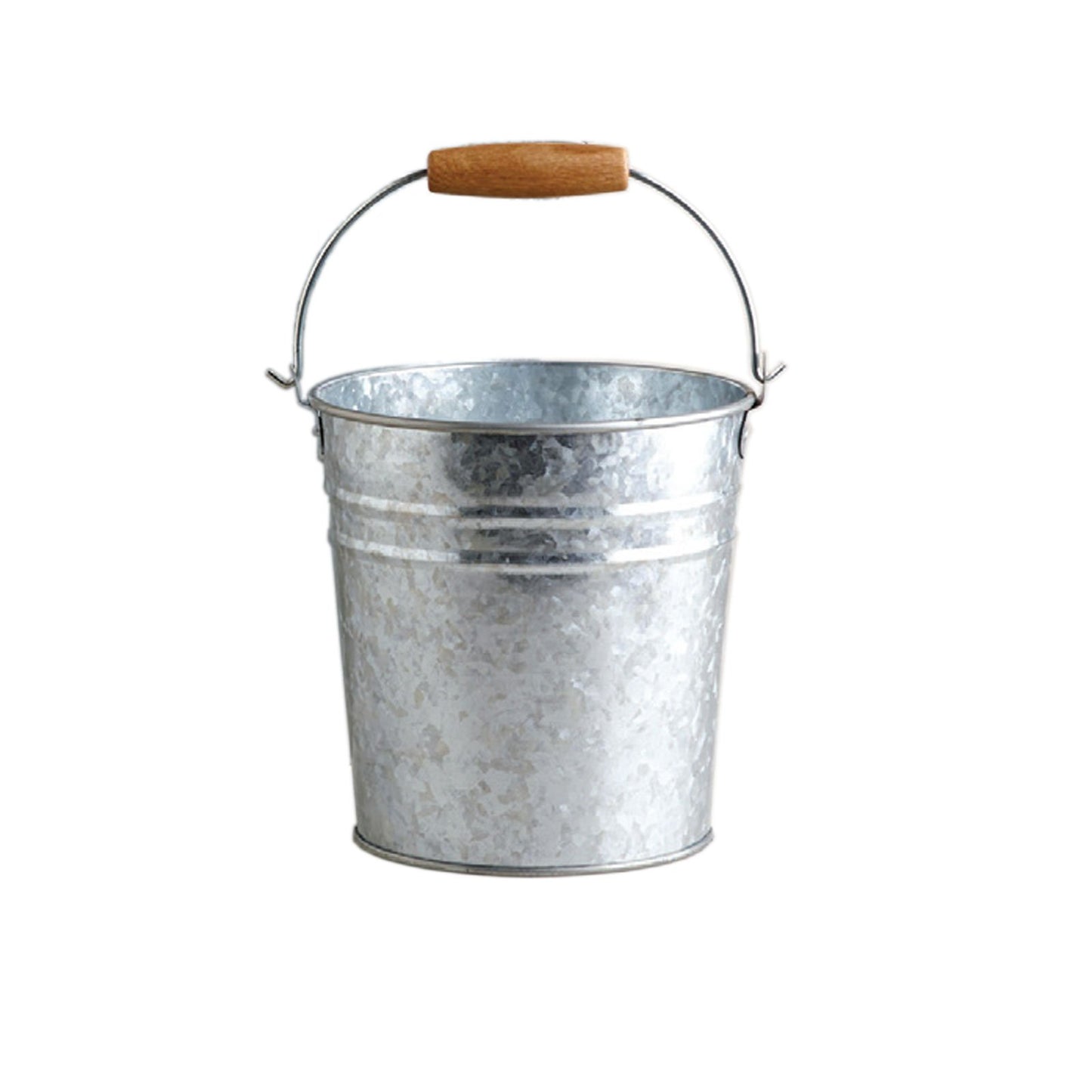 Secchiello Zincato in Metallo argento con manico in legno H. 26 cm diam. Ø 26 x 26 cm EV