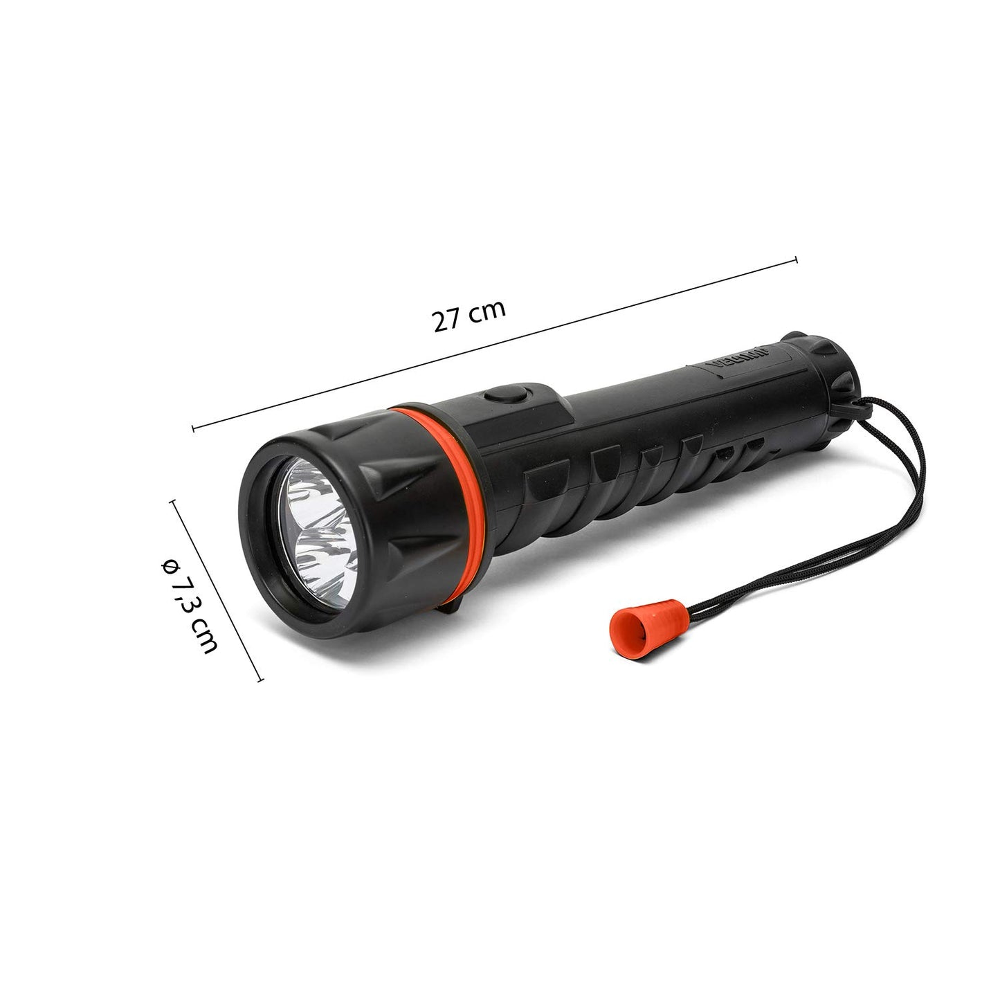 Velamp Torcia LED impermeabile - Impugnatura antiscivolo e laccetto – Alta potenza e resistenza - Per uso esterno ed emergenze - 3 batterie tipo D