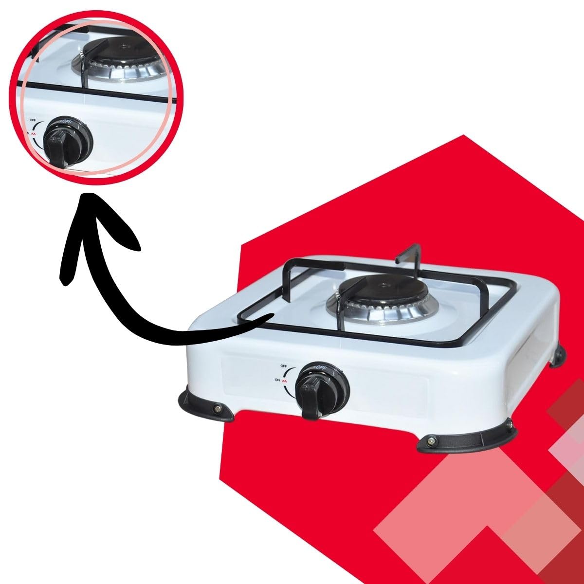 Fornello a Gas GPL 27x27x8 cm Kasart - Bruciatore in Acciaio Inox da 1,1 kW Leggero e Facile da Trasportare, Struttura in Acciaio Smaltato con Piedini Antisdrucciolo, Uso Casalingo, Campeggi, Picnic