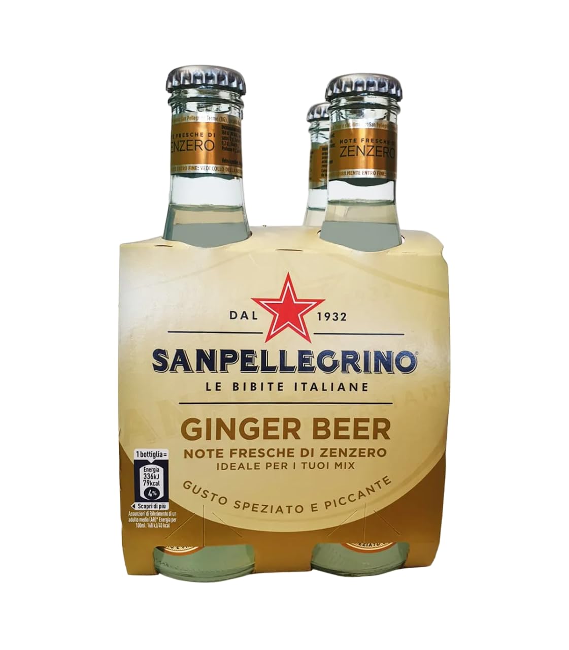24x San Pellegrino Ginger Beer, bevanda analcolica italiana rinfrescante gassata con note di zenzero, bottiglia di vetro da 20cl