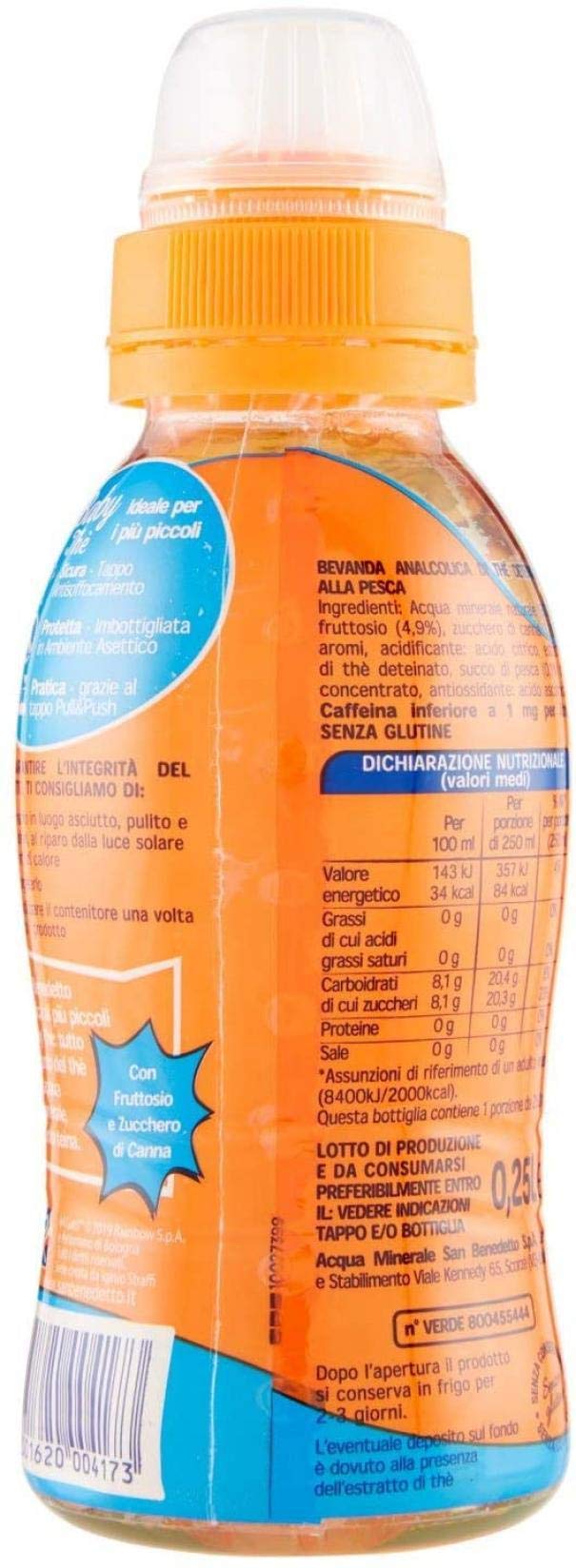 San Benedetto - Bevanda Analcolica di The' Deteinato alla Pesca - 24 pezzi da 250 ml [6 l]