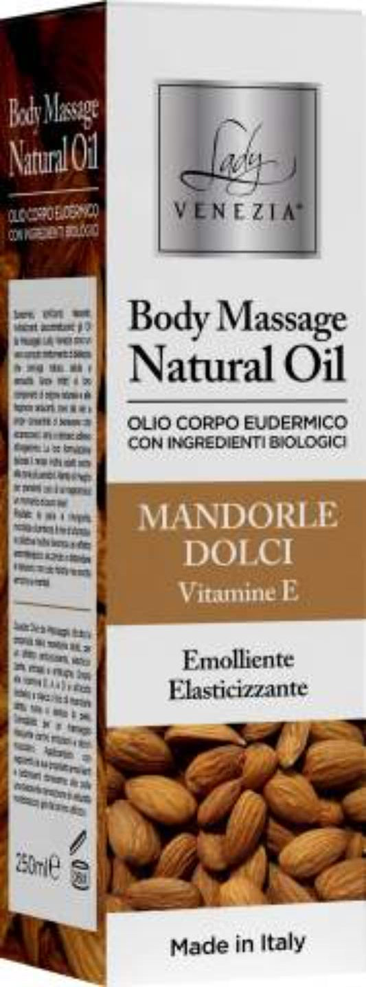Body Massage Natural Oil - Olio Corpo Naturale Eudermico - 8 fragranze - emolliente ed elasticizzante con vitamine E, A e D e all’acido linoleico e oleico - 250 ml - MADE IN ITALY (Mandorle Dolci)
