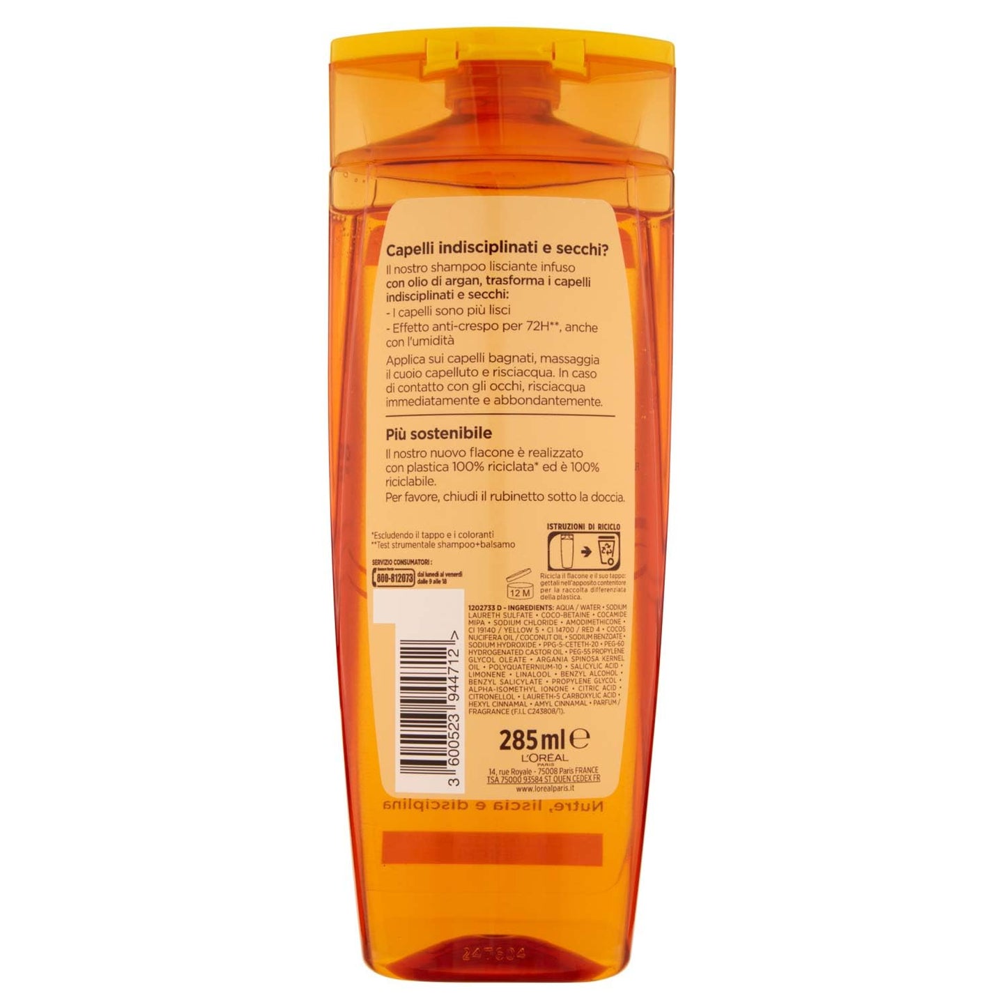 L'oreal Paris Shampoo Lisciante Liss Intense Elvive, 285ml