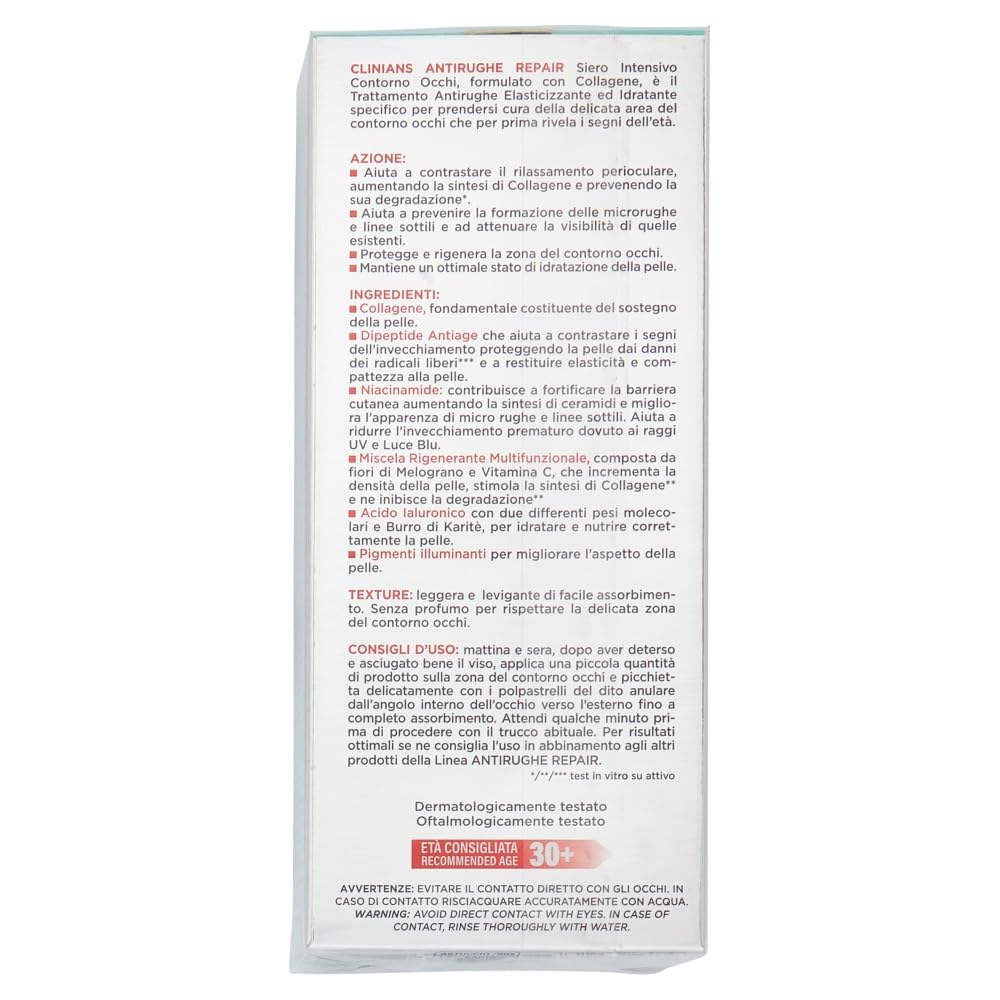 CLINIANS | Antirughe Repair Siero Intensivo Contorno Occhi, Dermatologicamente Testato, Made in Italy, 15 ml