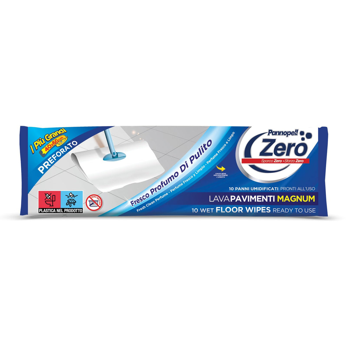 Panni Lavapavimenti Umidificati Magnum Pre-Forato (100 Panni) - Salviette Igienizzanti per Pulizie di Casa, 40x60 cm, Pronti all'Uso - 10 Confezioni da 10 Panni Umidificati