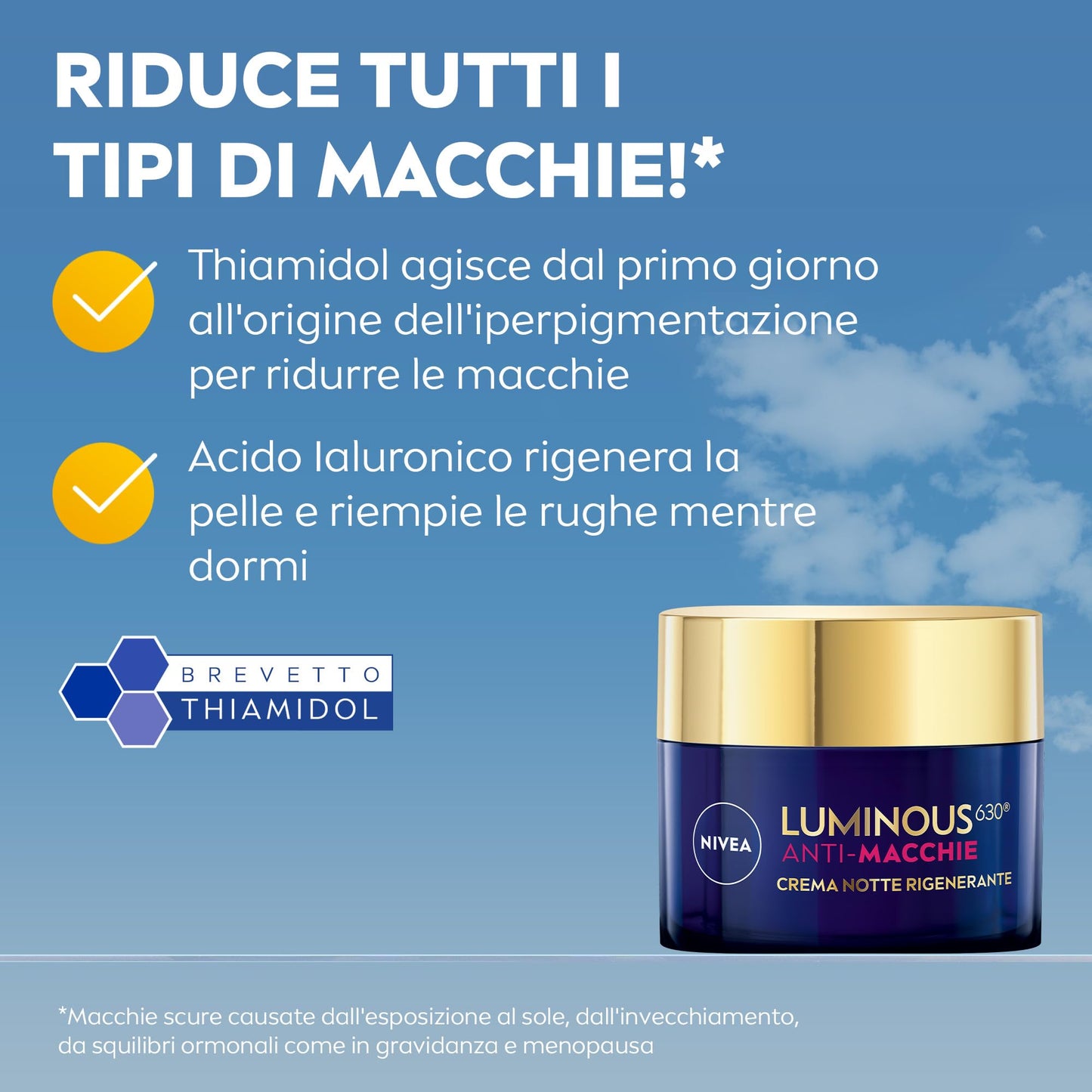 NIVEA Luminous630 Anti-Macchie Crema Notte Rigenerante 50 ml, Crema viso antirughe e antimacchia, Crema viso Acido Ialuronico e Thiamidol brevettato, Crema antimacchie viso per una pelle rinnovata