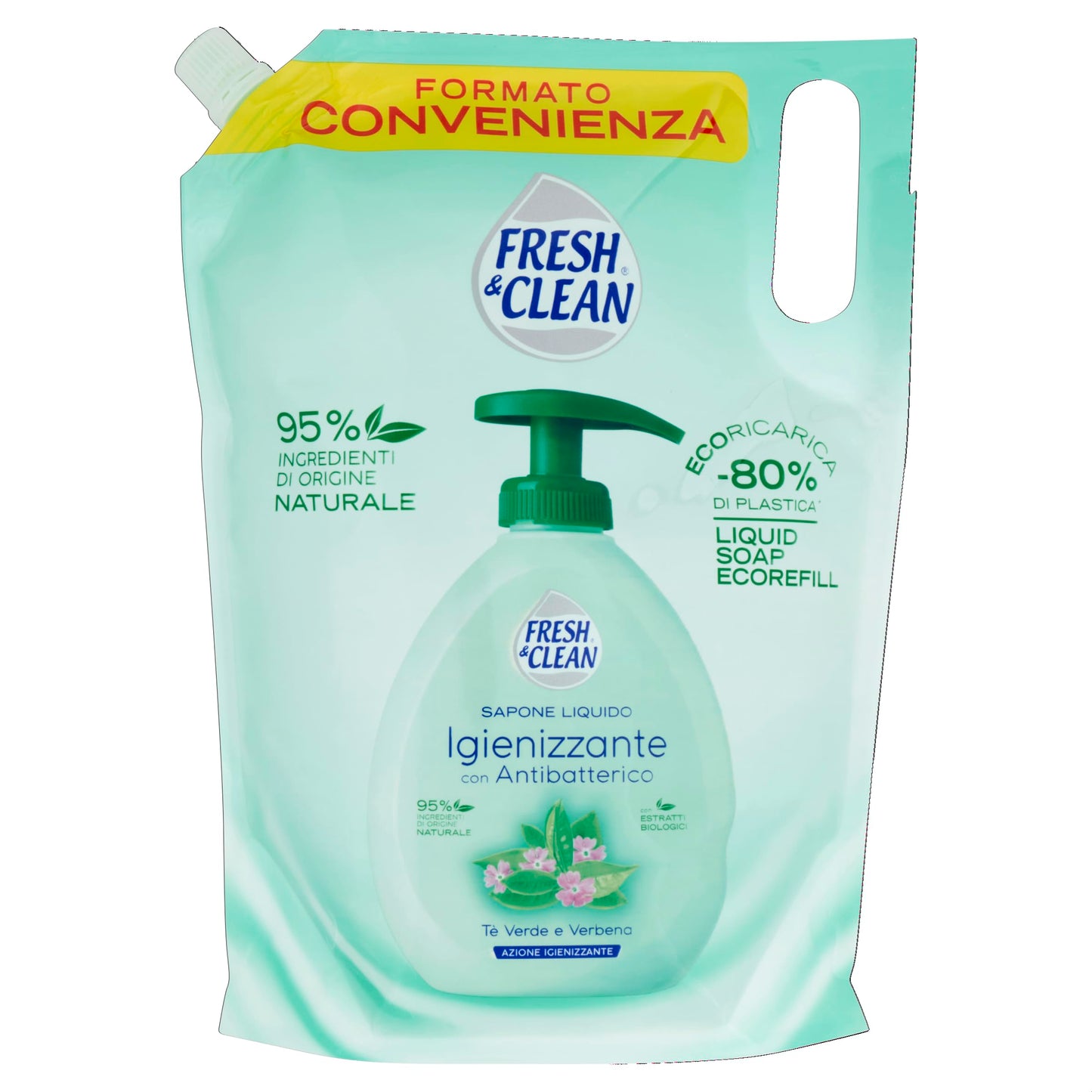 Fresh&Clean Sapone Liquido Antibatterico Ecoricarica 100ml, 1000ml