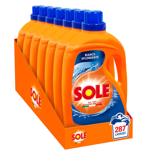 Sole Detersivo Lavatrice Bianco Splendente 287 Lavaggi, (7x41), Formula igienizzante, Detersivo Lavatrice Liquido Bianco Splendente, rimuove le macchie a basse
