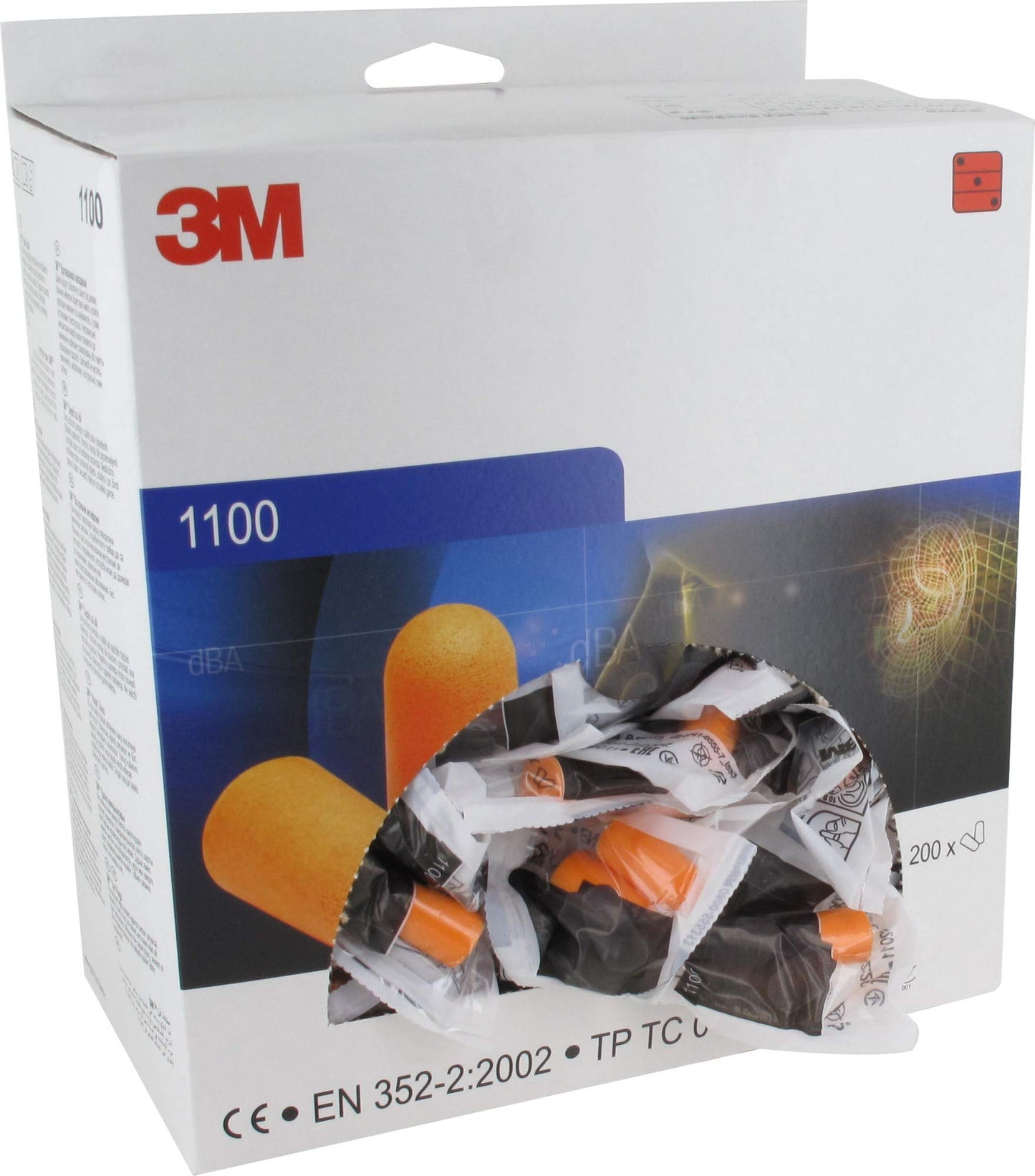 3M, 1100, Tappi per orecchie plasmabili in schiuma, confezione da 200 pezzi, colore arancione